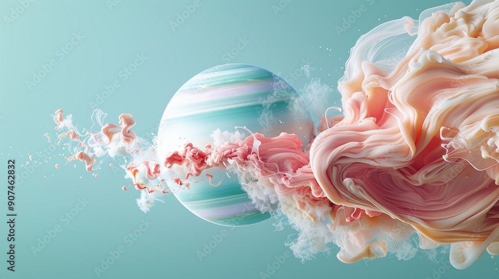 An artistic depiction of a planet enveloped in flowing, colorful fluids, representing the complexity and movement of planetary atmospheres in a captivating visual. An artistic depiction of a planet enveloped in flowing, colorful fluids, representing the complexity and movement of planetary atmospheres in a captivating visual.