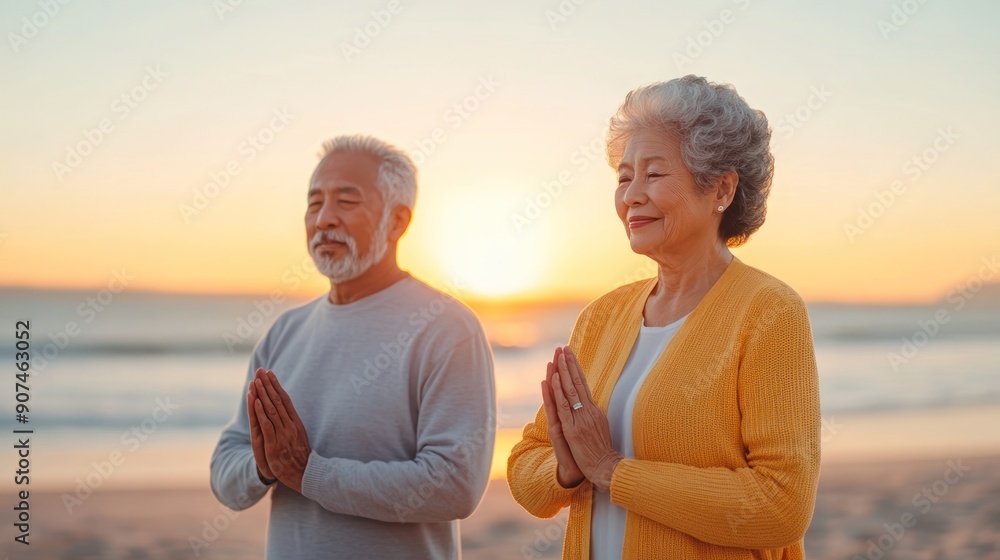 Fototapeta premium Elderly practice meditation, Senior activity concept. 