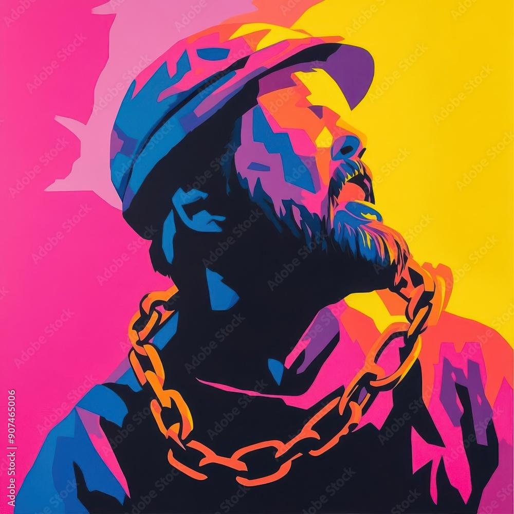 Abstract art of man entangled in chains, vibrant colors, Man in chains, Inner turmoil and conflict Abstract art of man entangled in chains, vibrant colors, Man in chains, Inner turmoil and conflict