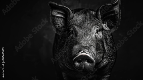 Wallpaper Mural Detailed Frontal Portrait of a Pig: Black and White Study. Generative AI Torontodigital.ca