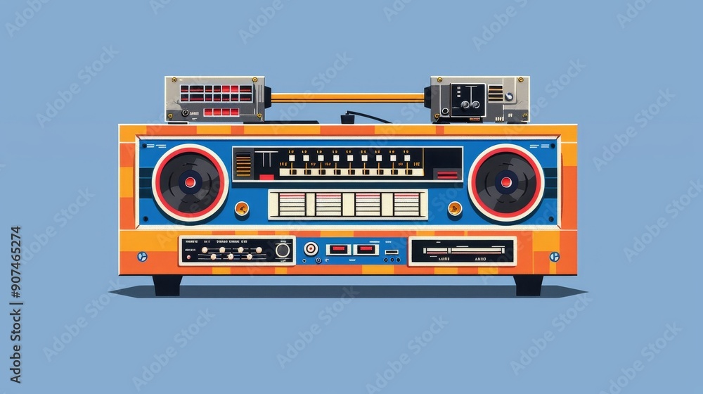 Fototapeta premium Vintage cassette player boombox isolated on white background, retro audio equipment icon