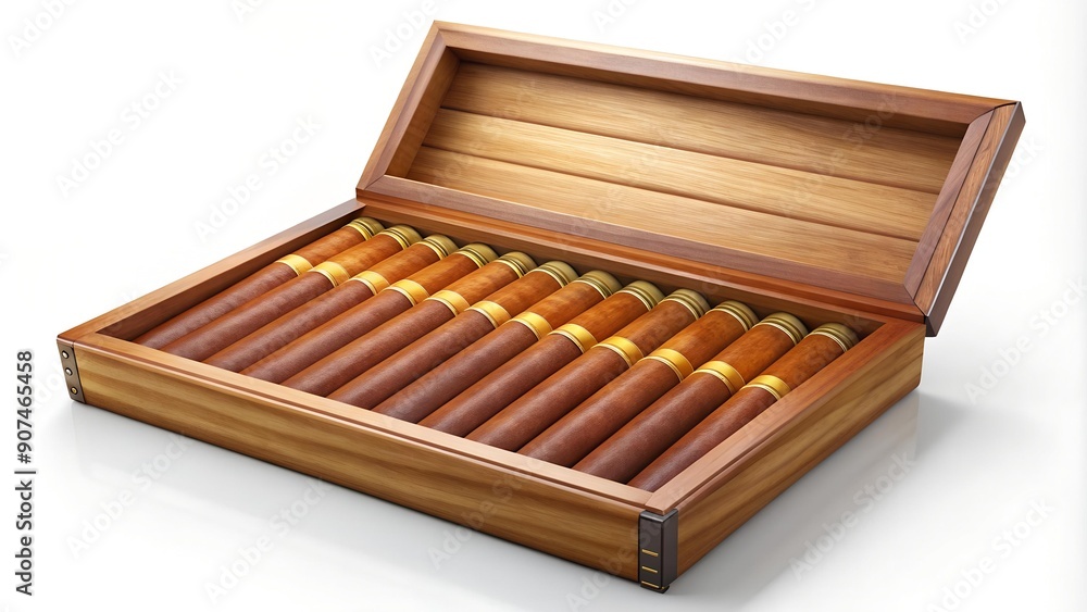 A Symphony of Cedar and Smoke: A Detailed Illustration of a Cigar Box with an Open Lid, Revealing a Collection of Perfe AI generated A Symphony of Cedar and Smoke: A Detailed Illustration of a Cigar Box with an Open Lid, Revealing a Collection of Perfe AI generated