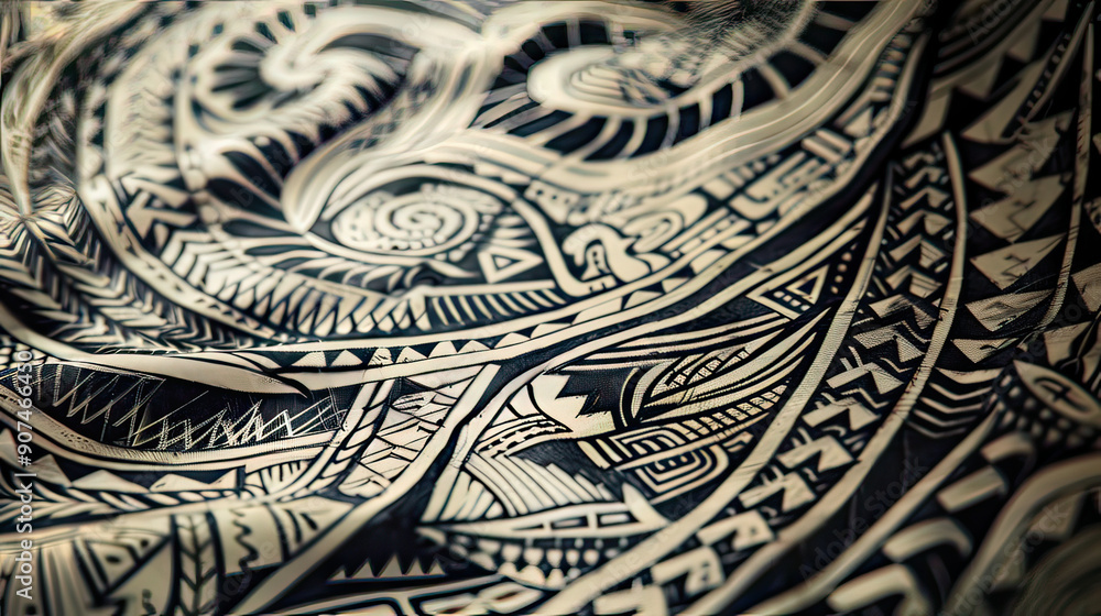 Obraz premium Tribal Tattoo Ink Intricate Designs Etched in Black Background AI Generative