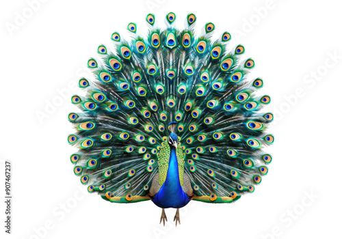 vibrant peacock isolated on transparent background.