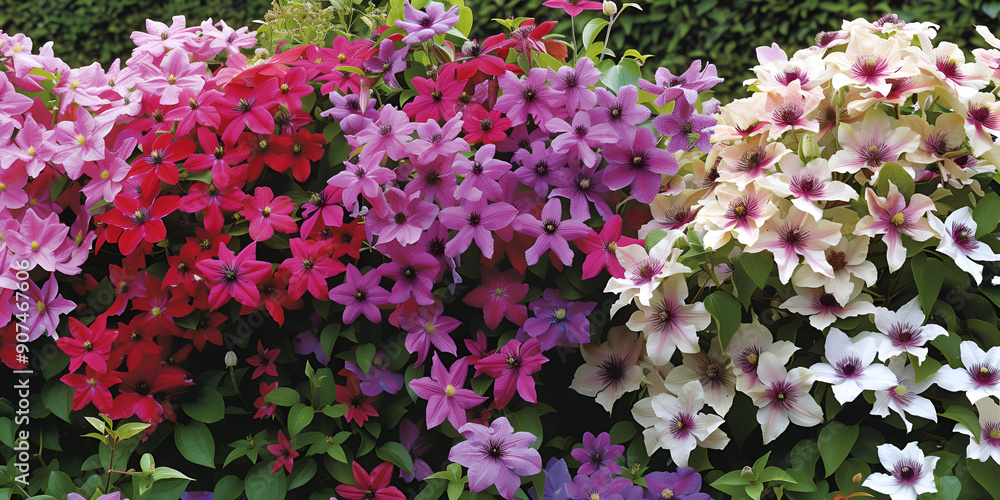 Clematis Climbing vines with large star-shaped flowers in a variety of colors Clematis Climbing vines with large star-shaped flowers in a variety of colors