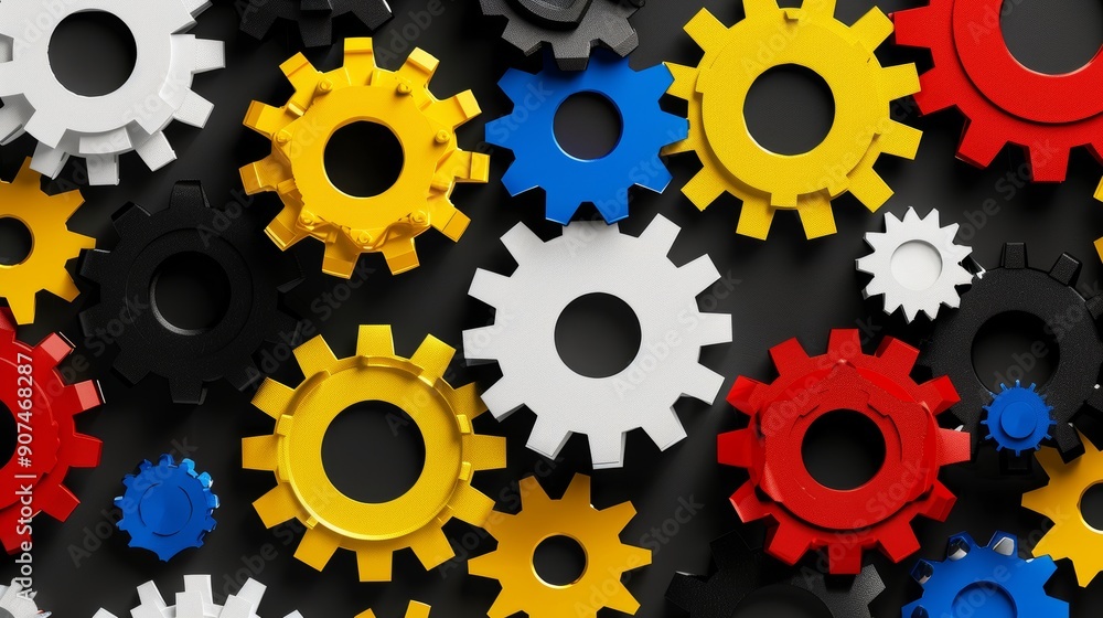 Interlocking metal cogs and wheels, a mesmerizing 3D industrial machinery concept Interlocking metal cogs and wheels, a mesmerizing 3D industrial machinery concept