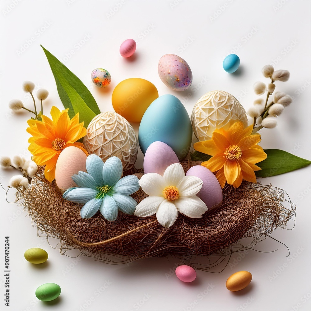 easter decorations on white background easter decorations on white background