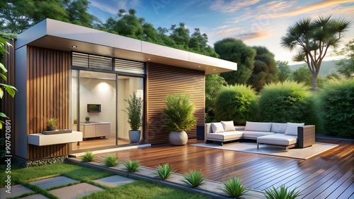 Eco-Friendly Oasis: A Sleek, Modern Air Conditioner for Backyard Relaxation  generative AI photo