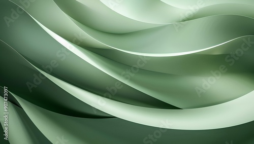 Abstract green background with curved paper strips. Green and white color abstract wallpaper for design, banner or presentation. Close up view of green paper texture.