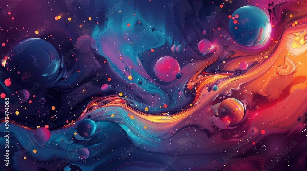 Glowing fractal waves dance in cosmic space, a vibrant swirl of light and color Glowing fractal waves dance in cosmic space, a vibrant swirl of light and color