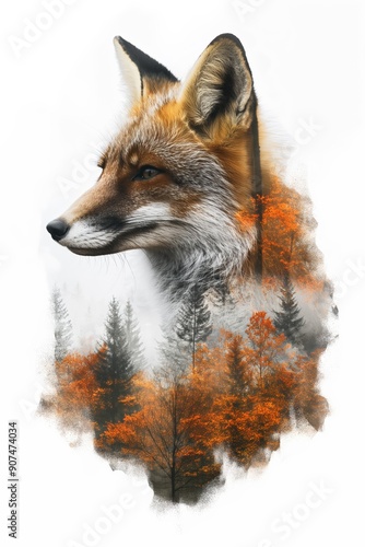 Wallpaper Mural Red fox emerging from misty autumn forest double exposure Torontodigital.ca