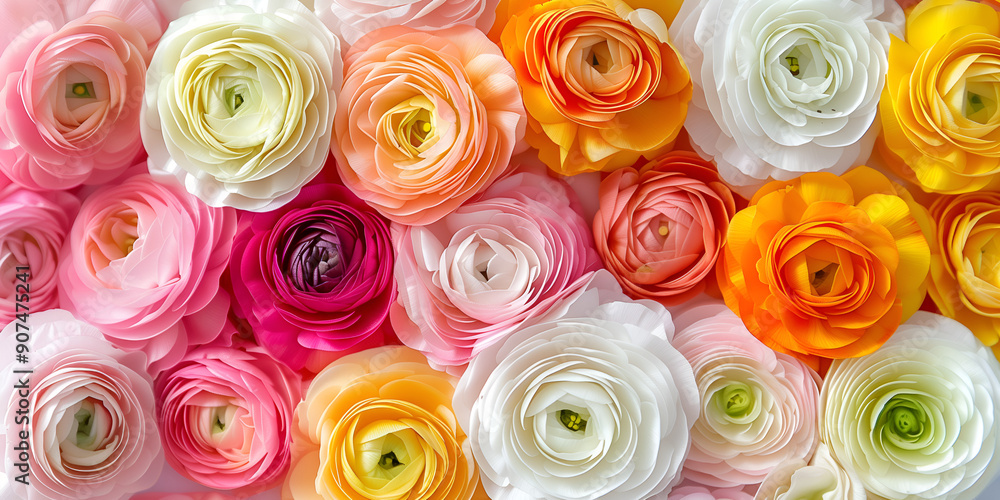 Ranunculus Layers of delicate petals in a range of bright and pastel colors Ranunculus Layers of delicate petals in a range of bright and pastel colors