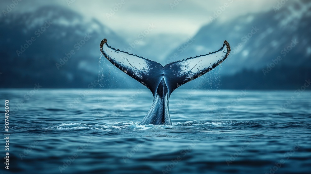 Fototapeta premium Whale Tail Breaking the Surface of the Ocean