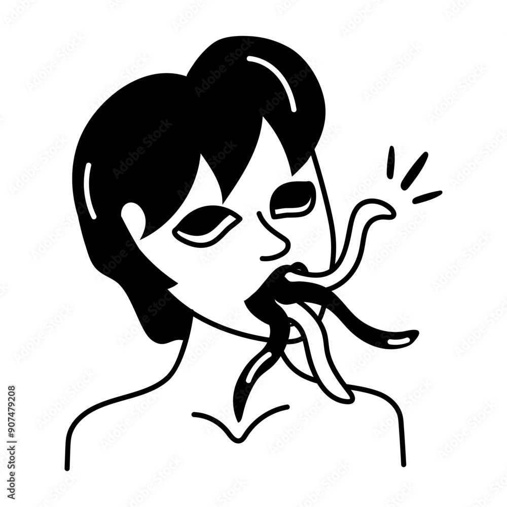 Doodle style icon of evil woman with creepy tongue Doodle style icon of evil woman with creepy tongue