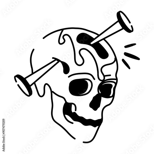 A doodle style icon of skullcap with nails in it 