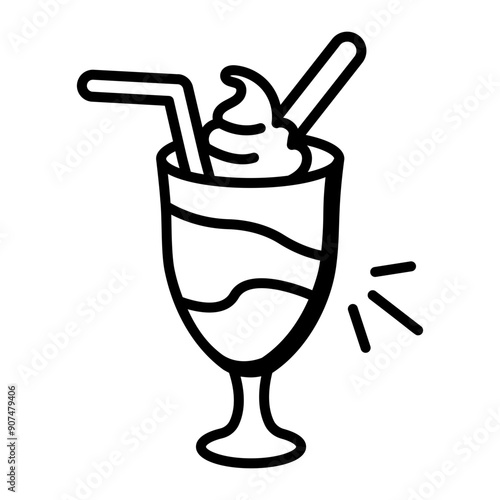 A drawing style icon of milkshake glass  