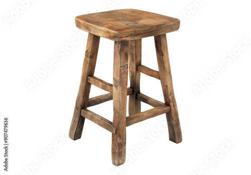 vintage wooden stool isolated on transparent background.