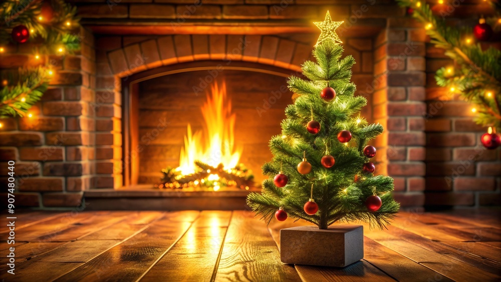 A Festive Glow: A Miniature Christmas Tree Inside a Cozy Fireplace AI generated A Festive Glow: A Miniature Christmas Tree Inside a Cozy Fireplace AI generated