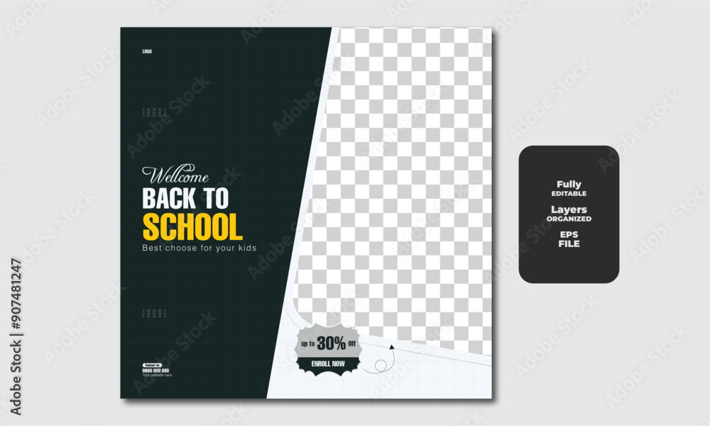 Obraz premium back to school social media template or Instagram banner vector design