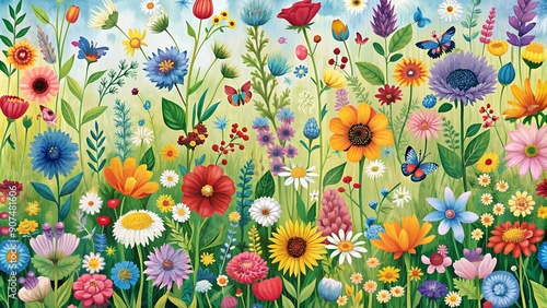 Whimsical Wildflower Meadow: A Vibrant Tapestry of Nature's Delights  generative AI