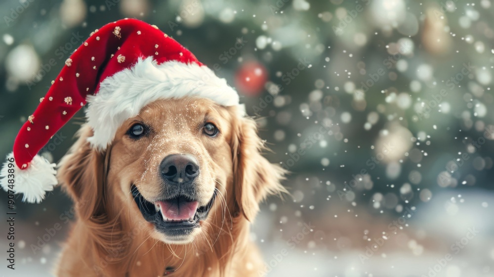 Adorable Labrador Retriever in Santa Hat Celebrating Christmas Outdoors Adorable Labrador Retriever in Santa Hat Celebrating Christmas Outdoors