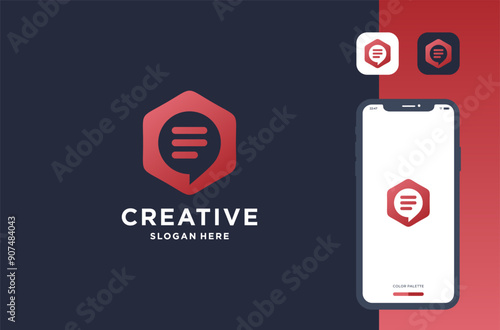 hexagon bubble chat logo design inspiration