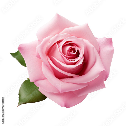 Soft pink rose with green leafs, PNG image, cutout, isolated on transparent background