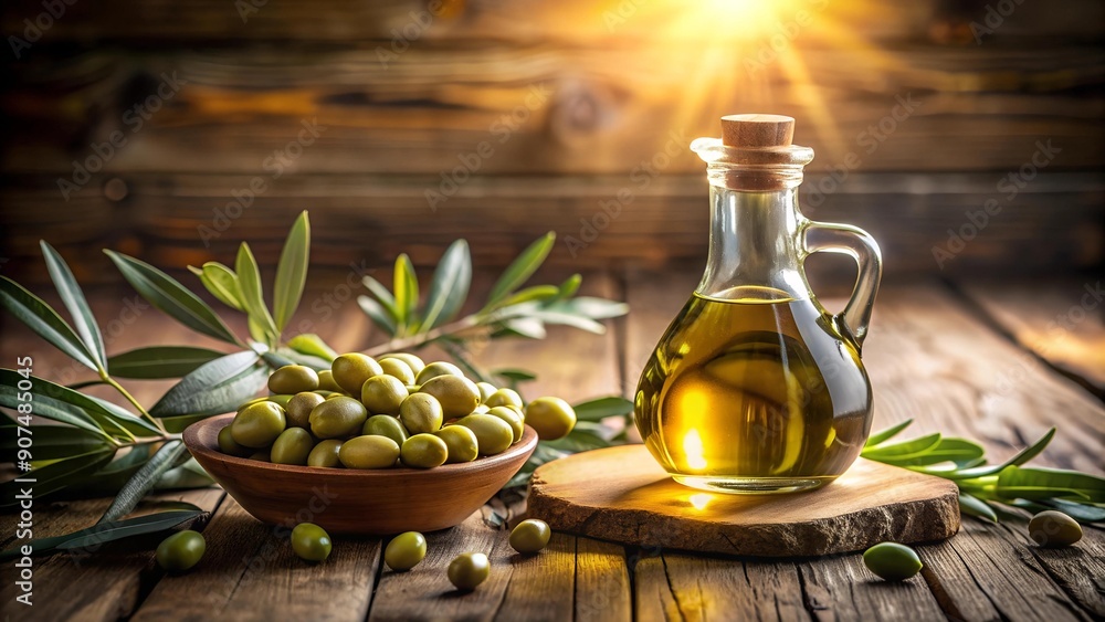 Sun-Drenched Olive Oil Still Life AI Generated Sun-Drenched Olive Oil Still Life AI Generated