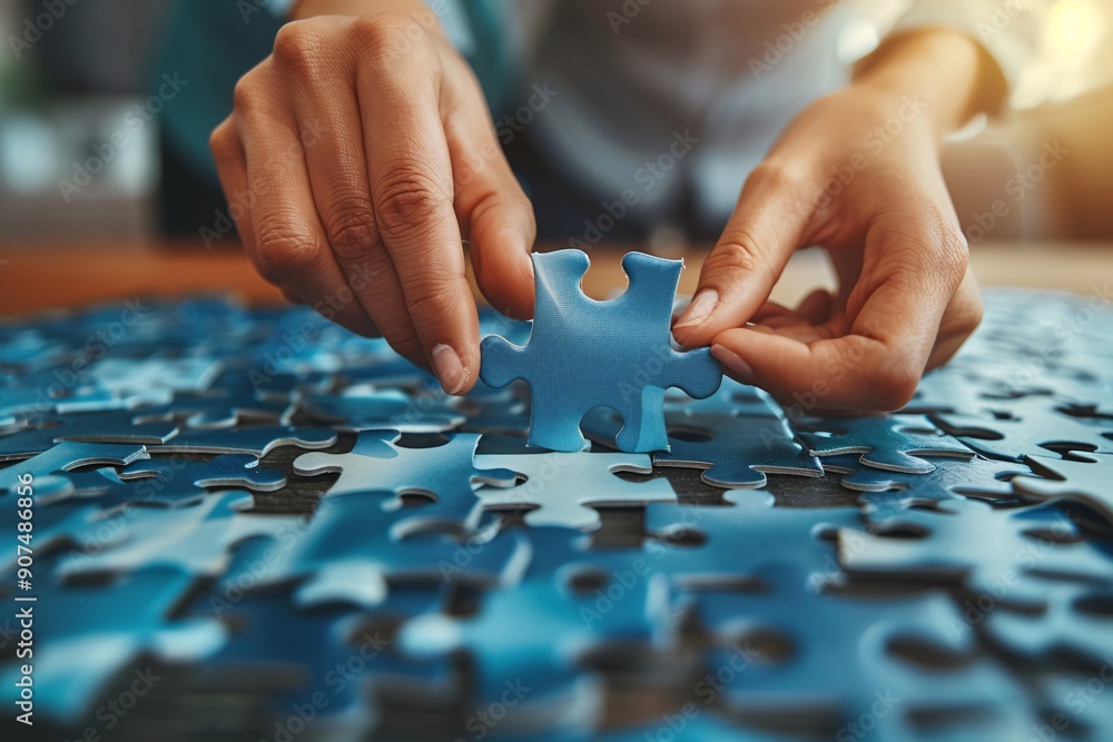 Collaboration between man and woman to connect jigsaw pieces and solve challenges. Collaboration between man and woman to connect jigsaw pieces and solve challenges.