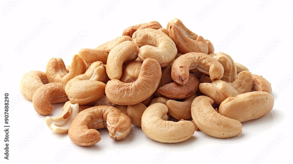 Roasted cashews on a plain backdrop. Roasted cashews on a plain backdrop.