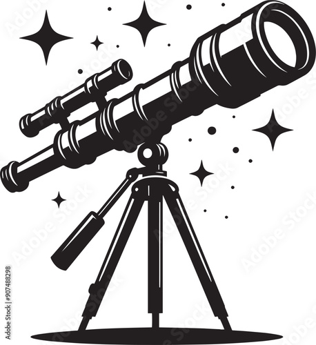 Astronomy Telescope equipment silhouette vector illustration isolated on a white background