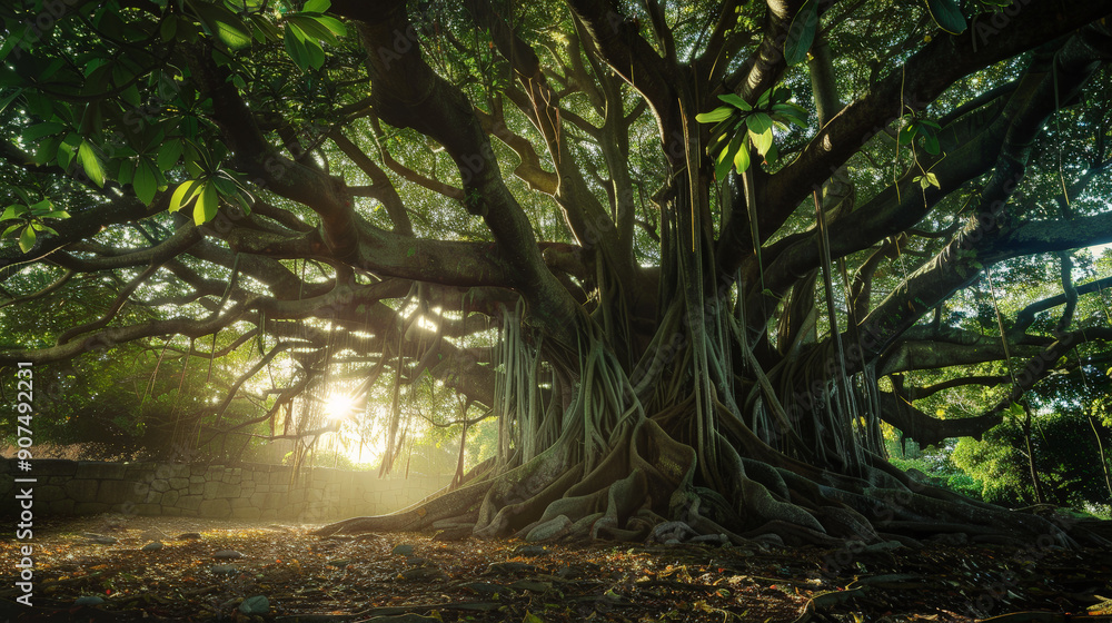 Fototapeta premium Majestic 500-Year-Old Banyan Tree. Generative AI