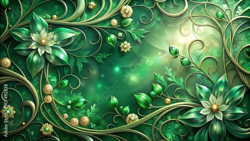 Emerald Dreams: A Tapestry of Gemstones and Botanical Flourishes  AI generated photo