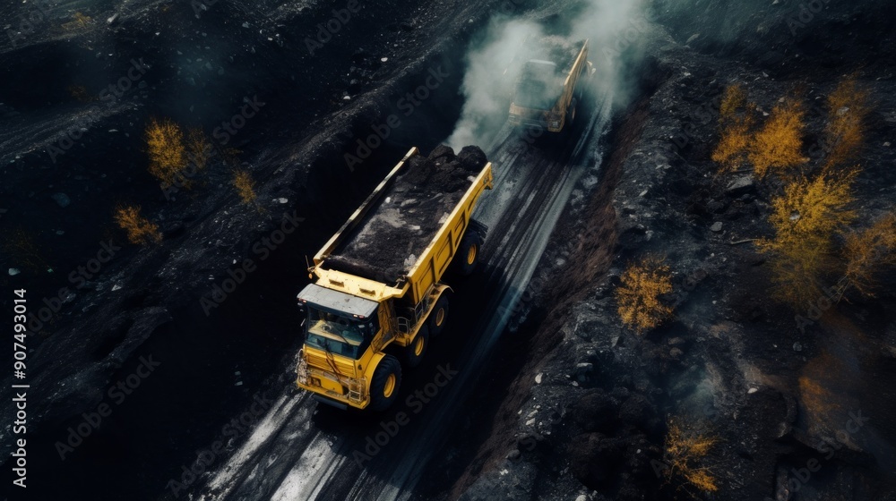 Open pit mine industry big yellow mining truck for coal. Neural network ai generated art Open pit mine industry big yellow mining truck for coal. Neural network ai generated art