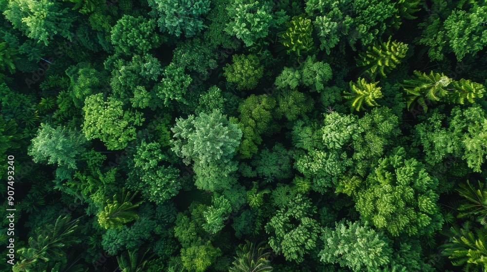 A lush green forest with trees of various sizes and shapes A lush green forest with trees of various sizes and shapes