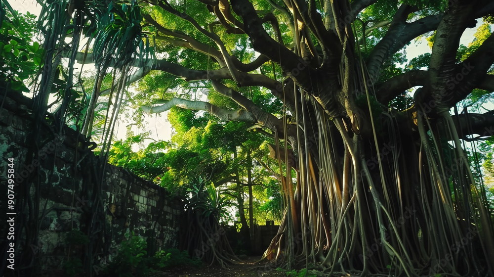 Majestic 500-Year-Old Banyan Tree. Generative AI Majestic 500-Year-Old Banyan Tree. Generative AI