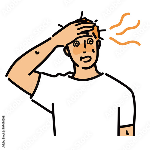 熱中症でほてり高熱を出している男性
