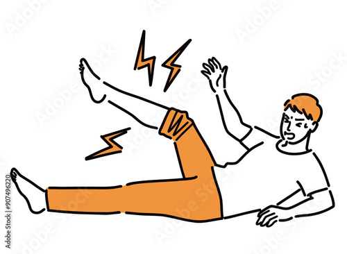 熱中症でこむら返りと筋肉痛を起こしている男性
