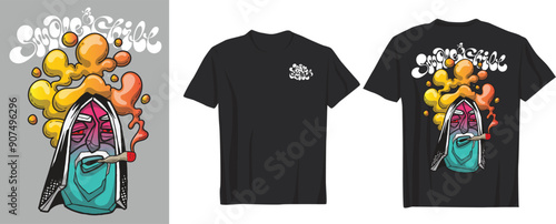t-shirt smoking weeds Urban street style retro  grunge brush stroke face. Vector illustration design for fashion graphics, t shirts, prints, posters, gifts, Adobe Illustrator Artwork