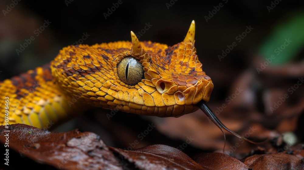 Obraz premium A male nose-horned viper is getting ready to attack.