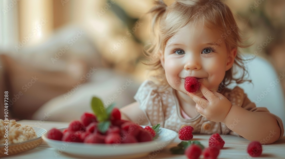 A very beautiful two-year-old girl had a healthy meal. She smiled happily. A very beautiful two-year-old girl had a healthy meal. She smiled happily.