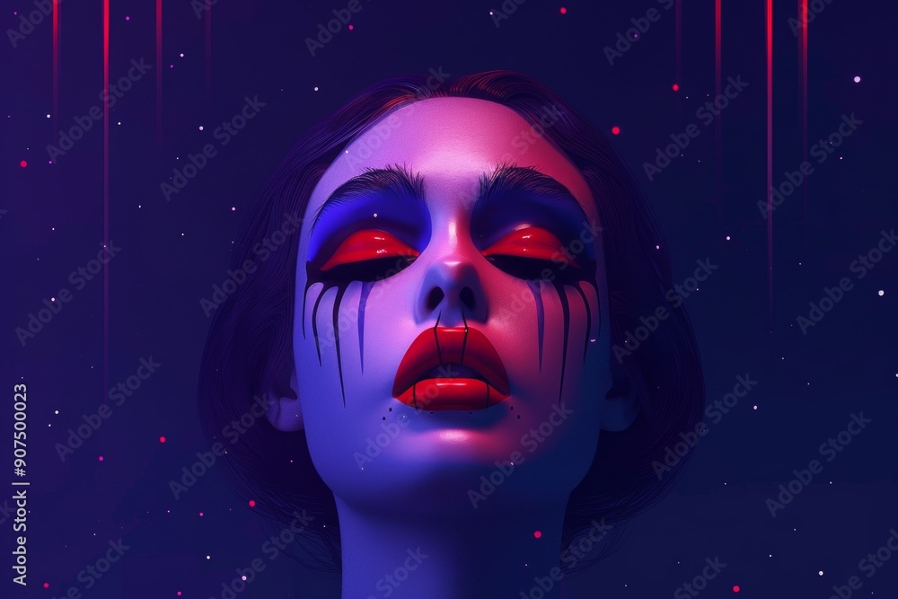 Frightening makeup in a carnival setting features mysterious and eerie designs that captivate and intrigue. Frightening makeup in a carnival setting features mysterious and eerie designs that captivate and intrigue.