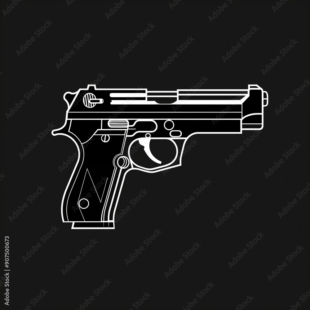 Pistolen Symbol, Waffen Logo weiß auf schwarzen Hintergrund Pistolen Symbol, Waffen Logo weiß auf schwarzen Hintergrund