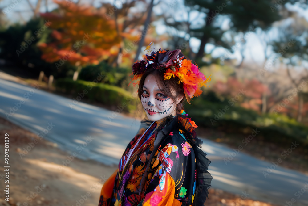 ハロウィンの仮装をするアジア人の可愛い女性 ハロウィンの仮装をするアジア人の可愛い女性