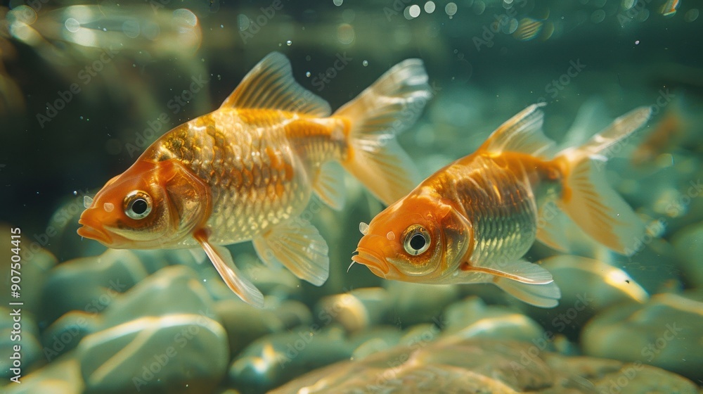 Two Goldfish Swimming in a Pond Two Goldfish Swimming in a Pond