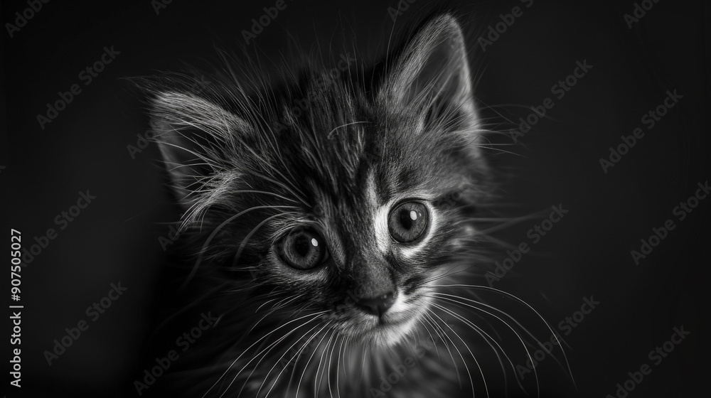 Detailed Elegance: Black and White Kitten Portrait. Generative AI Detailed Elegance: Black and White Kitten Portrait. Generative AI