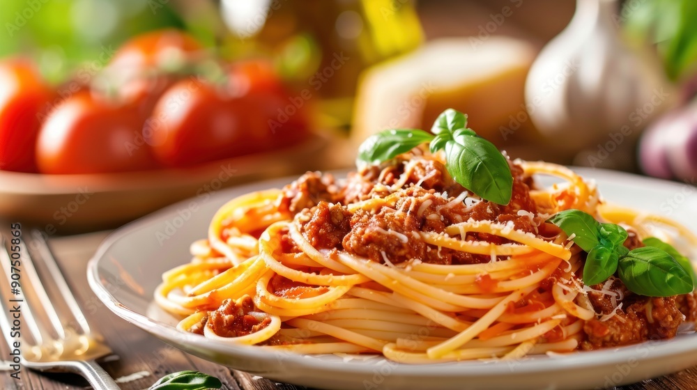 Spaghetti Bolognese with Parmesan and Basil Spaghetti Bolognese with Parmesan and Basil