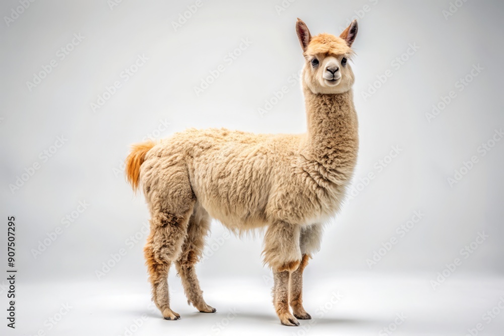 Cute Alpaca Standing on White Background. Cute Alpaca Standing on White Background.