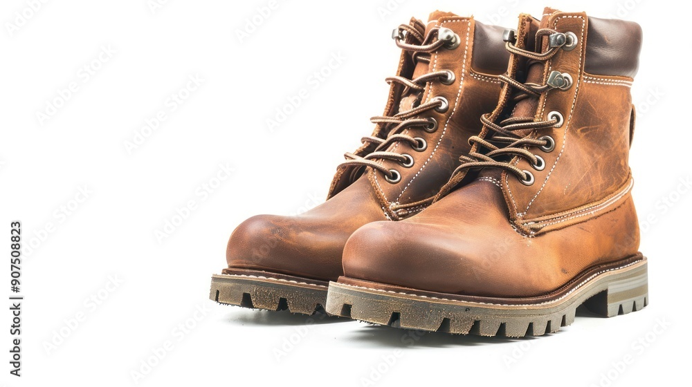 Brown Leather Boots on White Background Brown Leather Boots on White Background
