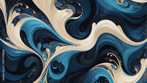 abstract blue background with waves, ai generated